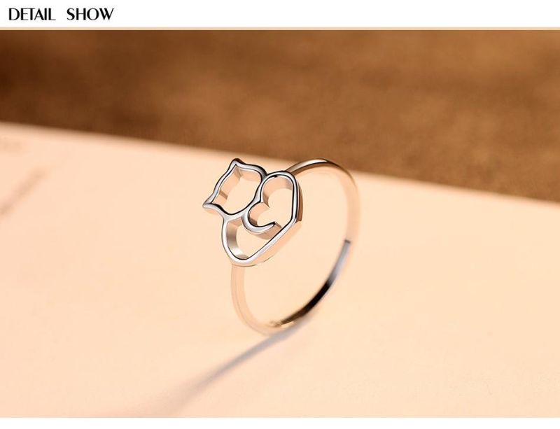 Fashion Jewelry Silver Hollow Tiny Cat Ring for Girls