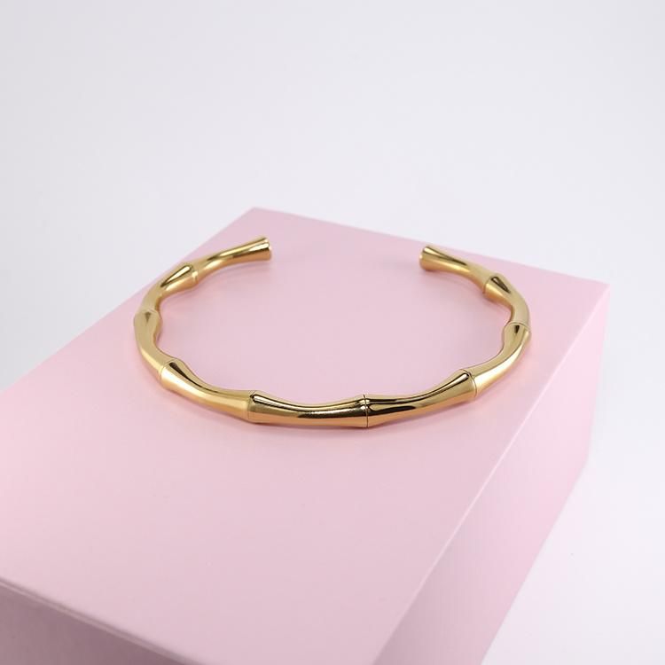 Custom Bamboo Bangle Bracelet Open Cuff Stainless Steel Bangle 18K Gold Plated Fashion Exaggerated Female Titanium 316L Jewelry