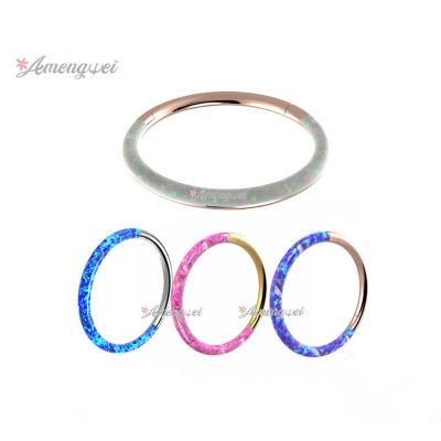 316L Surgical Stainless Steel Body Jewelry Setting Opal Hinged Nose Ring Segment Clicker Piercing