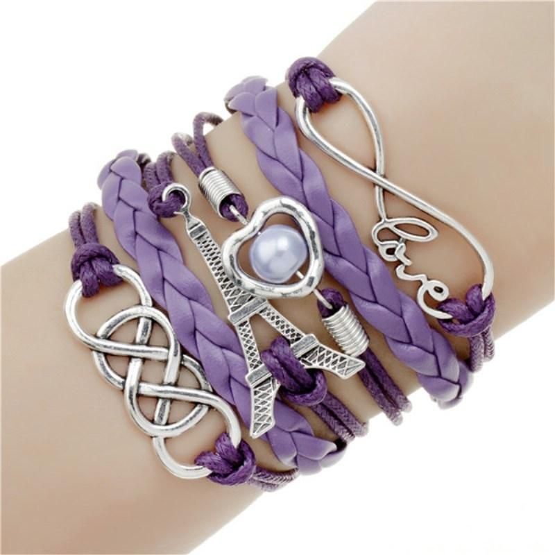 Fashion Women Jewelry Eiffel Tower Geometric Charm Bracelets Leather Bracelet