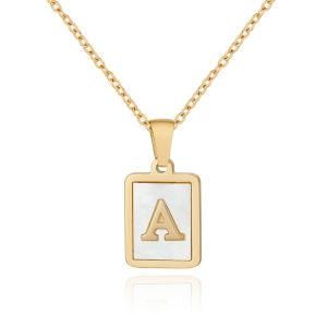 Gold-Plated Stainless Steel Square White Shell 26 English Letters Necklace