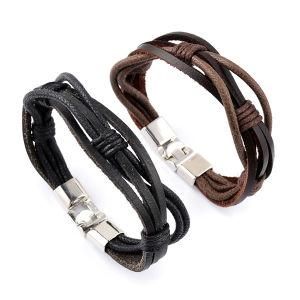 Jewelry Leather Bracelet Leather Wristband with Titanium Steel Closure