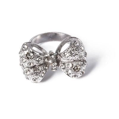 Good Quality Fashion Jewelry Silver Bow Shape Ring with Rhinestone