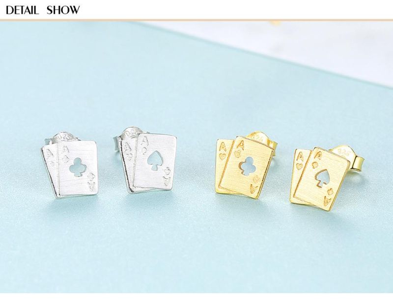 Fashion Jewelry Playing Cards Design Sliver Ear Piercing Stud