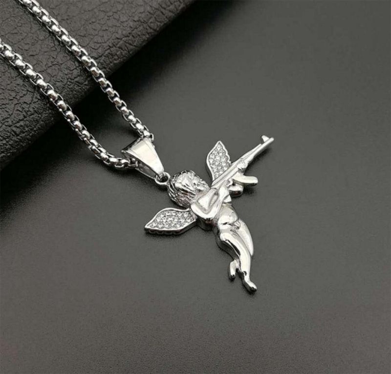 Hot-Selling New Hip-Hop Hiphop Jewelry Titanium Steel Gold-Plated Diamond Revenge Angel Ak47 Pendant Spt2617