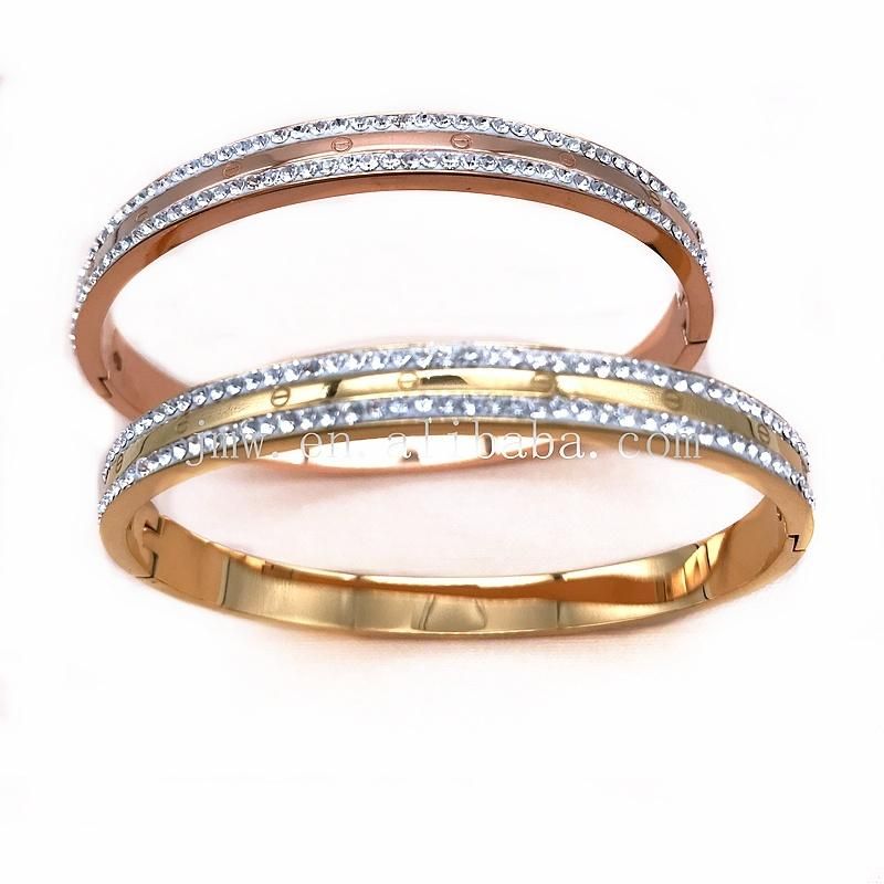 High-End 18K Bracelet Stainless Steel Bracelet Double Row Zircon Inlaid with Gold-Plated Rose Gold Jewelry for Women