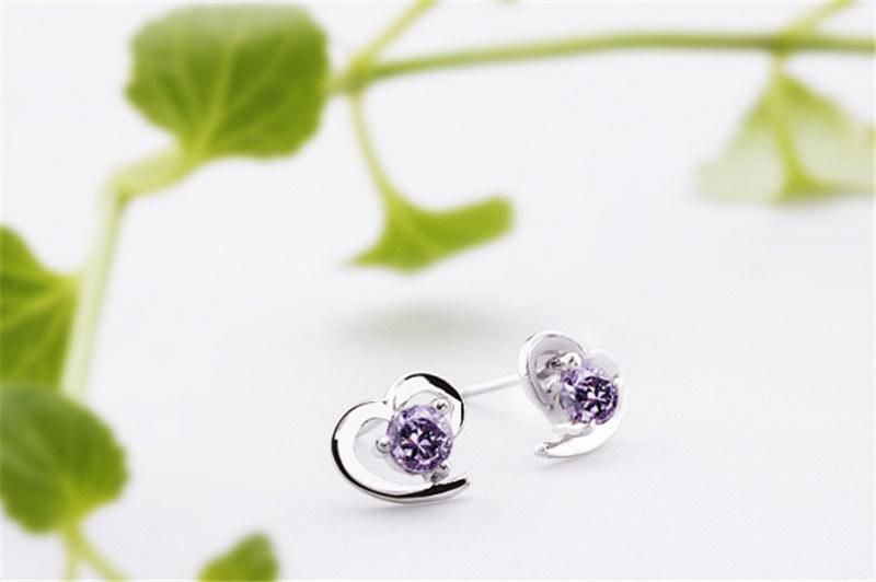 Fashion Jewelry Zircon Heart Stud Earrings 925 Sterling Silver Earrings