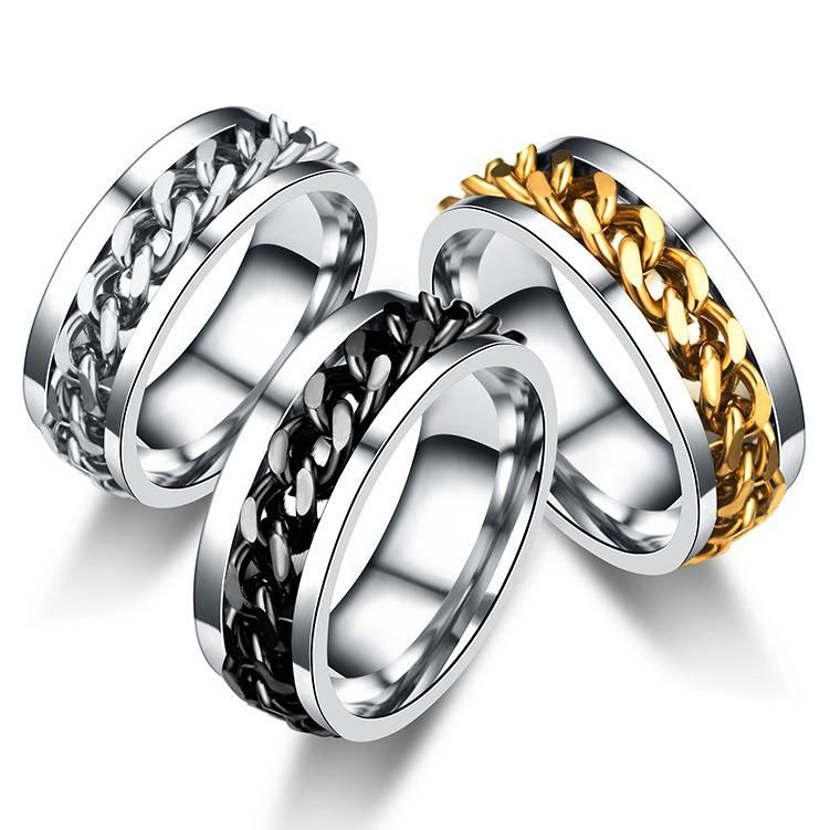 Fashion Jewellery Rotatable Chain Punk Stainless Steel Men Rings