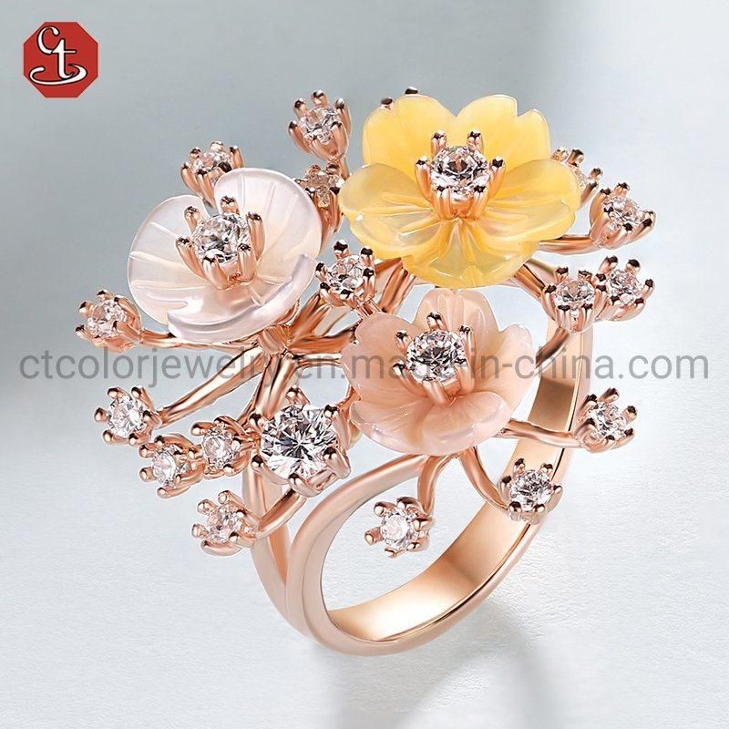 Wholesale Jewellery Fashion Elegant 925 silver shell pearl flower Ring