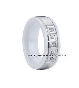 OEM/ODM Top Quality Ceramic Steel Ring with White Stone