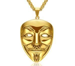 Movie V for Vendetta Gold Silver Mask Necklace Hiphop Anonymous Guy Mask Metal Pendant Necklace Colar for Women Men Christmas Gifts