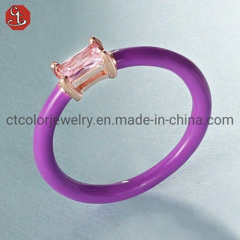 Fashion Jewelry Silver Ring Natural Gemstone Color Enamel Fashion Rings