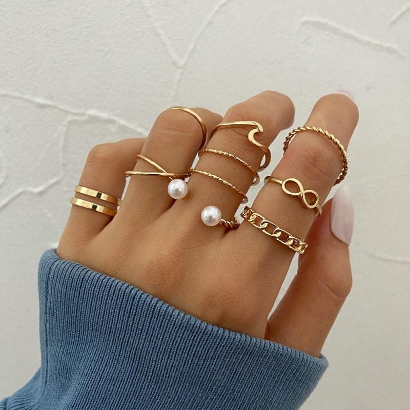 Bohemian Knuckle Cocktail Rings Fashion Jewelry Gold Chain Rings Set