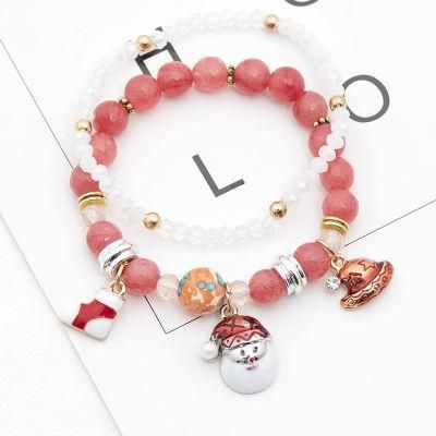 Most Welcome Christmas Gift Jingle Bells Snowman Double Layers Elastic Bracelets Christmas Trees Santa Claus Beaded Bracelets