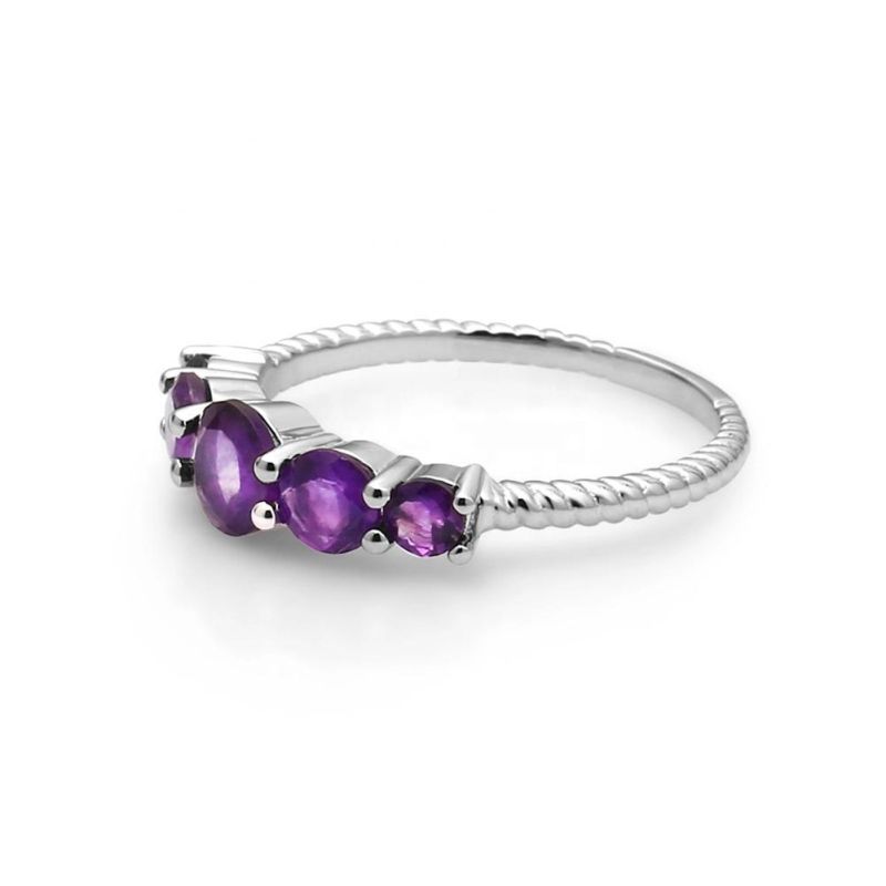 Milo Classic Ring Round Natural Amethyst Rope Band Ring 925 Sterling Silver Jewelry Women Fashion Wedding Ring