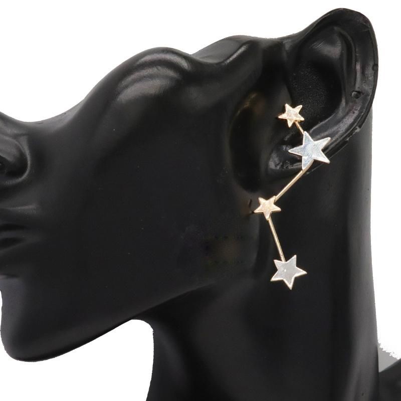Star Tricolor Gold Plated Women′s Long Earrings