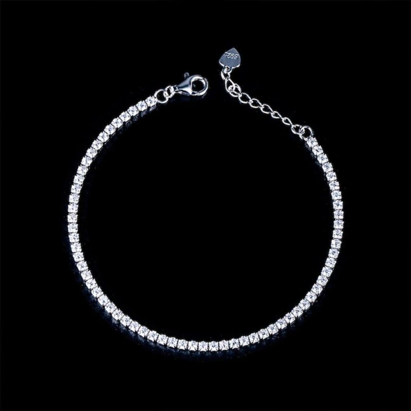 New Fashion 925 Sterling Silver Jewelry Rhodium Plated Gem Stone Cubic Zirconia CZ Gemstone Chain Tennis Bracelet for Women