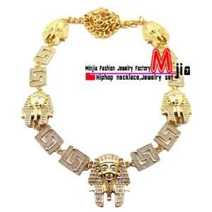 Fashion Jewelry Hip Hop Iced out Tyga&prime;s King Tut Pendant W/36&quot; Cuban Link Chain Necklace (FXC262)