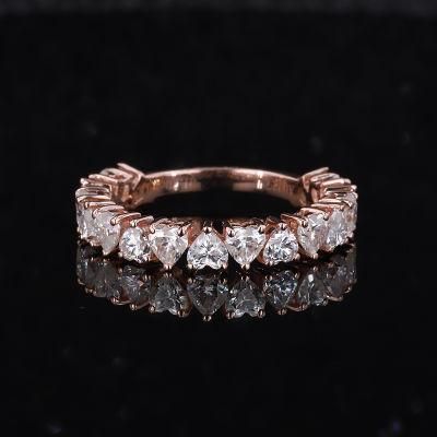 3/4 Eternity Moissanite Women Ring Heart Shape Jewelry Rose Color Band Rings