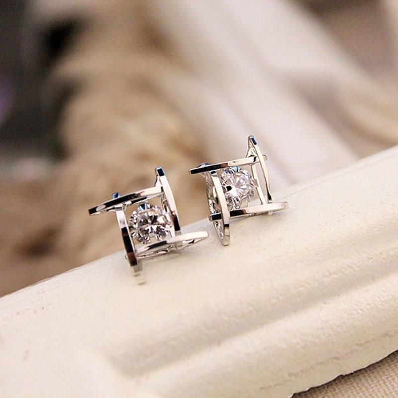 Women Trinkets Triangle Zircon Earrings Toe Square Silver Earrings Fashion Jewelry