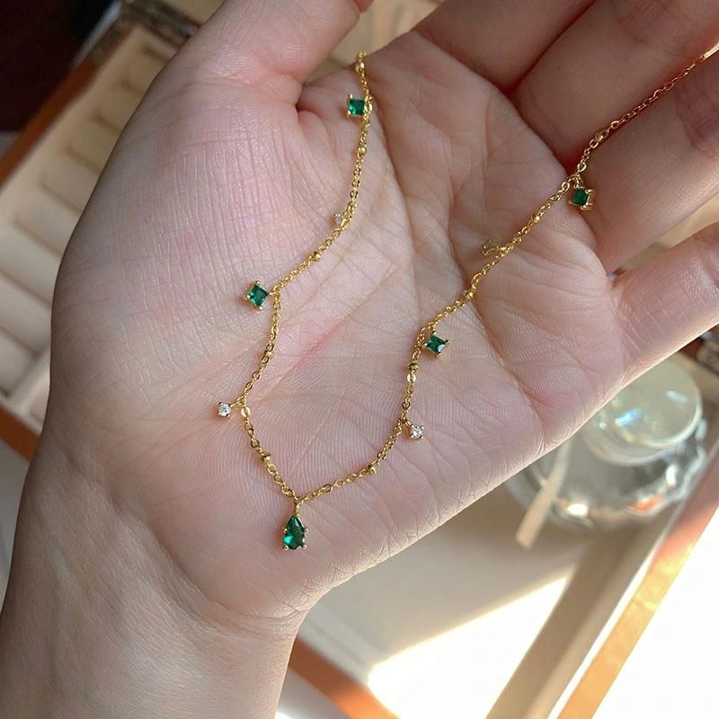 Ladies Necklace Exquisite Green Zircon Clavicle Chain Necklace Jewelry Gift
