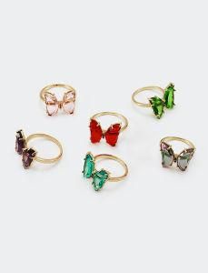 Gold Plated Copper Glass Crystal Butterfly Ring Women