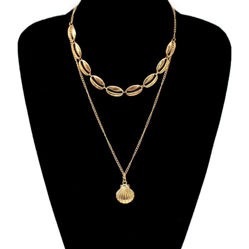 Alloy Gold Plated Fashion Design Multi Layer Imitation Jewelry Bohemia Necklace with Shell Shape