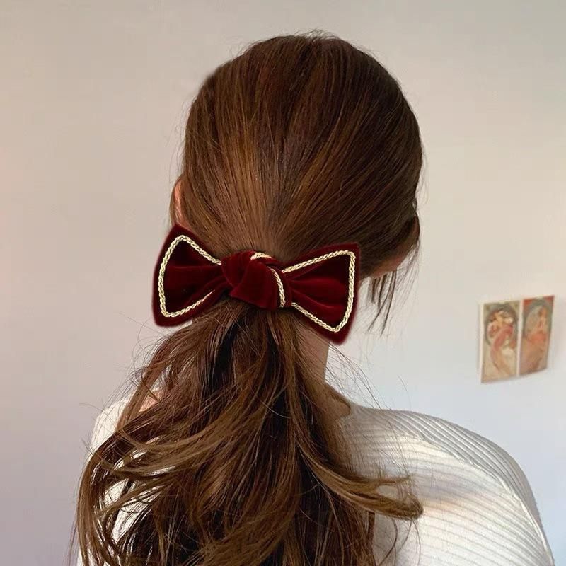 Fashion Jewelry Gold Velvet Large Bow Hair Rope