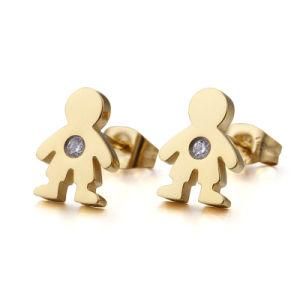 Glossy Diamond Cute Little Boy Gold-Plated Stainless Steel Earrings Stud