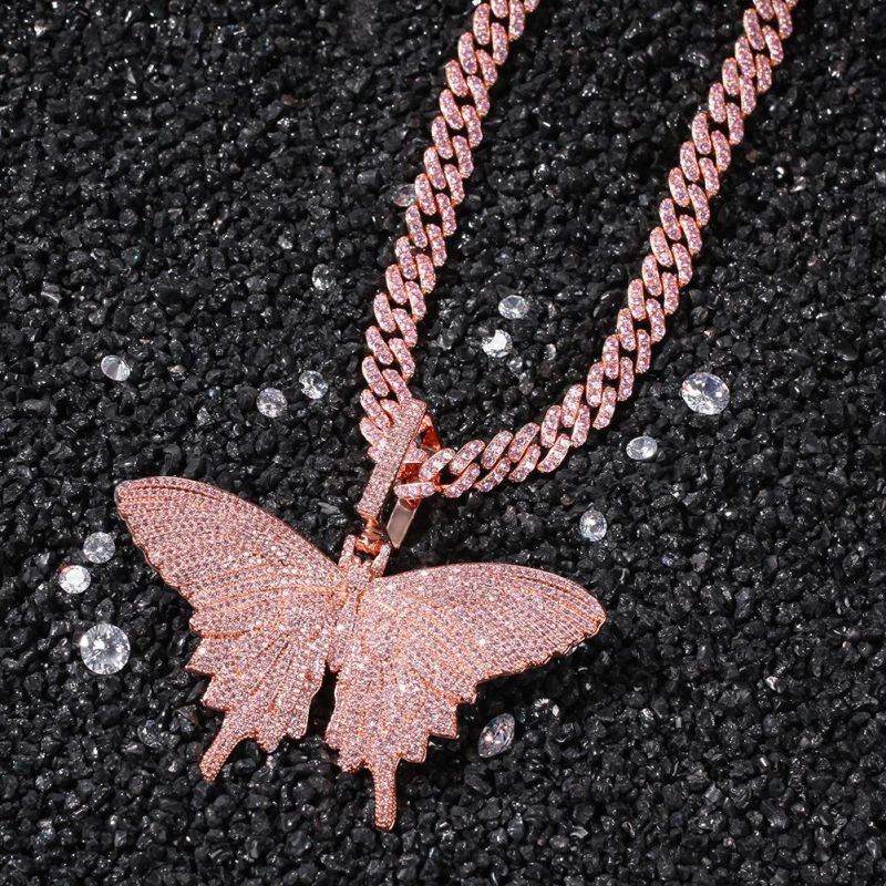 Fashion Pink Zircon Flower Pendant Copper Necklace