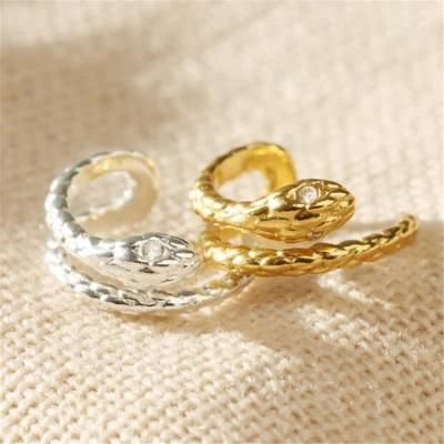 Tiny 18K Gold Plated Sterling Silver Snake Ear Cuff Custom Fashion Clip Snake Earrings