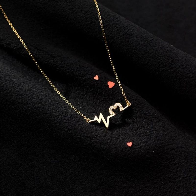 925 Sterling Silver Heartbeat Zircon Pendant Clavicle Chain Necklace Heart Women Girls Simple Wholesales Jewelry
