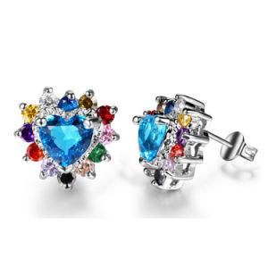 Fashion Girl 925 Sterling Silver Color CZ Stud Earring Jewelry