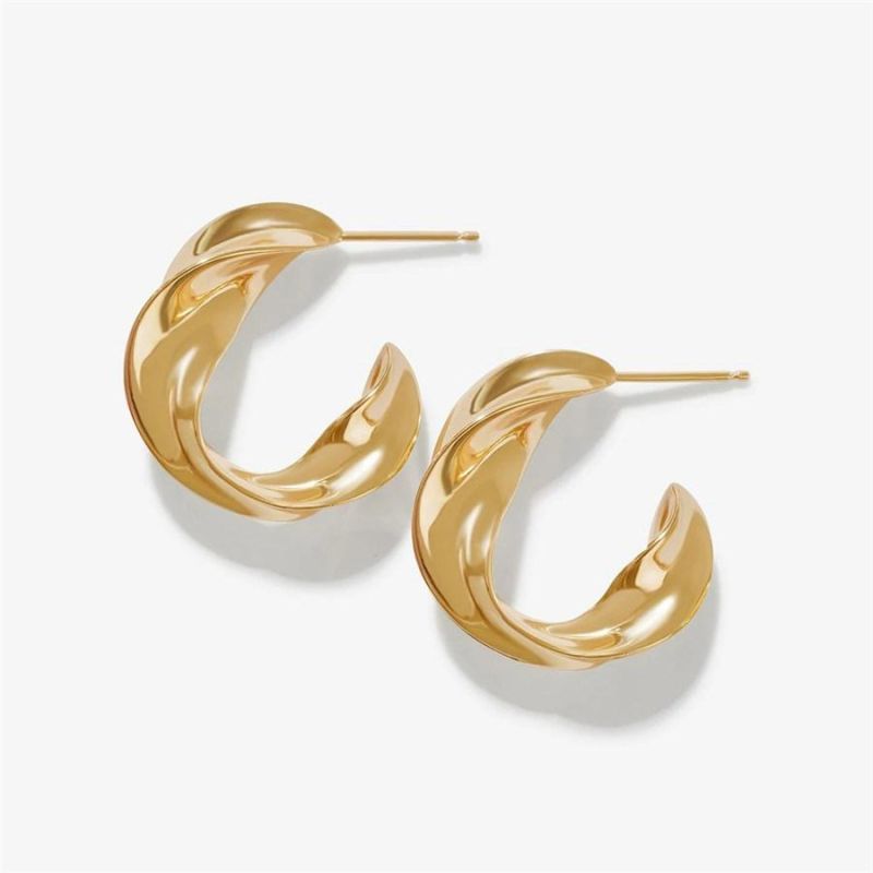 Twist Brass MIDI Hoop Earrings for Women Girls Bold Jewelry Accessories