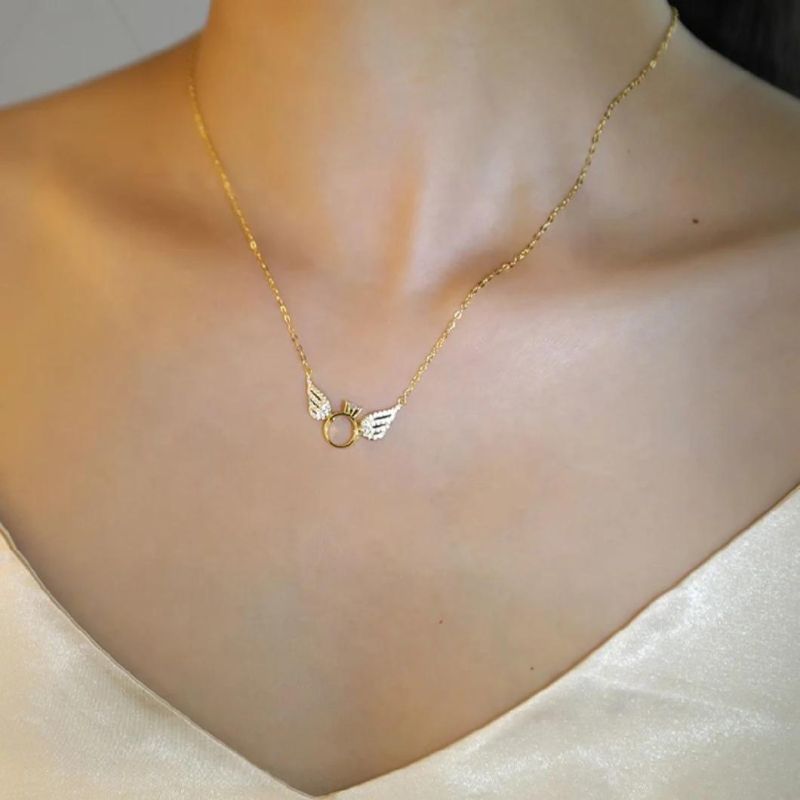 925 Sterling Silver Angel Wings Pendant Clavicle Chain Necklace Women Light Luxury Temperament Wedding Wholesales Jewelry