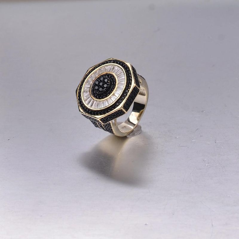 Hot Sale New Fashion Rose Pattern 925 Sterling Silver Base Micro Paving Black Zircon Baguette Hip Hop Rings