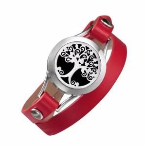 Aroma Tree of Life Locket Essential Oil Diffuser Leather Bracelet
