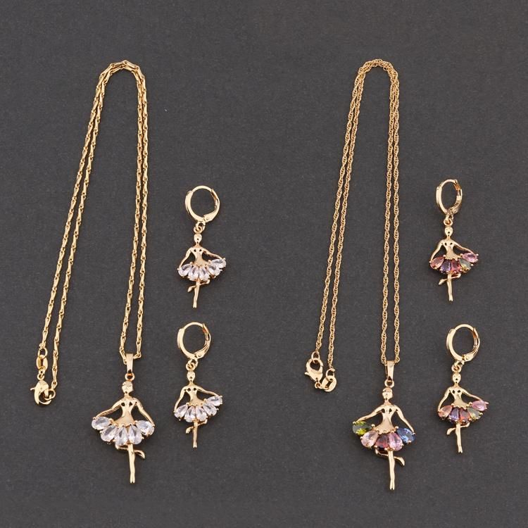 Fashion Custom Women 18K Gold Plated Alloy Crystal Silver Jewelry Chain Sets Pendant Necklace