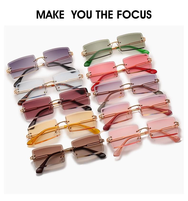 Small Square Sunglasses Women′ S Colorful Gradient Color Ins Sunglasses Rimless Personalized Glasses