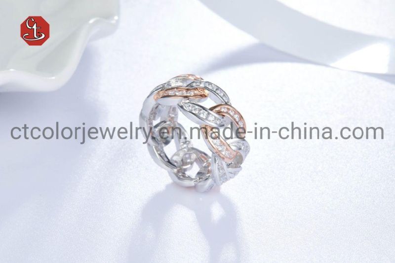 Hot Sale Fashion Jewelry Chain Strip Design Cubic Zirconia Silver or Brass Eternity Ring