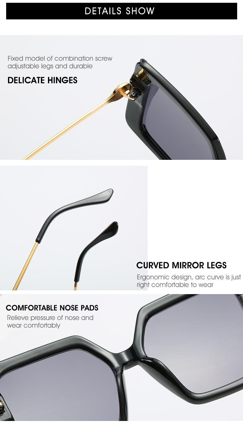 Fashion Diamond Ladies Big Frame Sunglasses Elegant Atmospheric Square Sunglasses