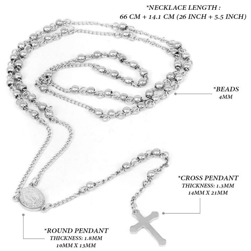 Rosary Bead Cross Y Religious Necklace for Women Men 24inch Stainless Steel Fashion Jewelry
