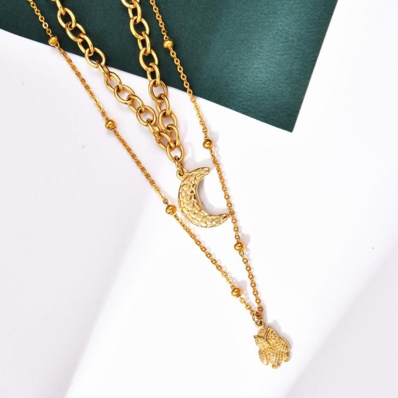 Gold Plated 47cm Beaded Chain and Curb Chain Layer Necklace with Pendant