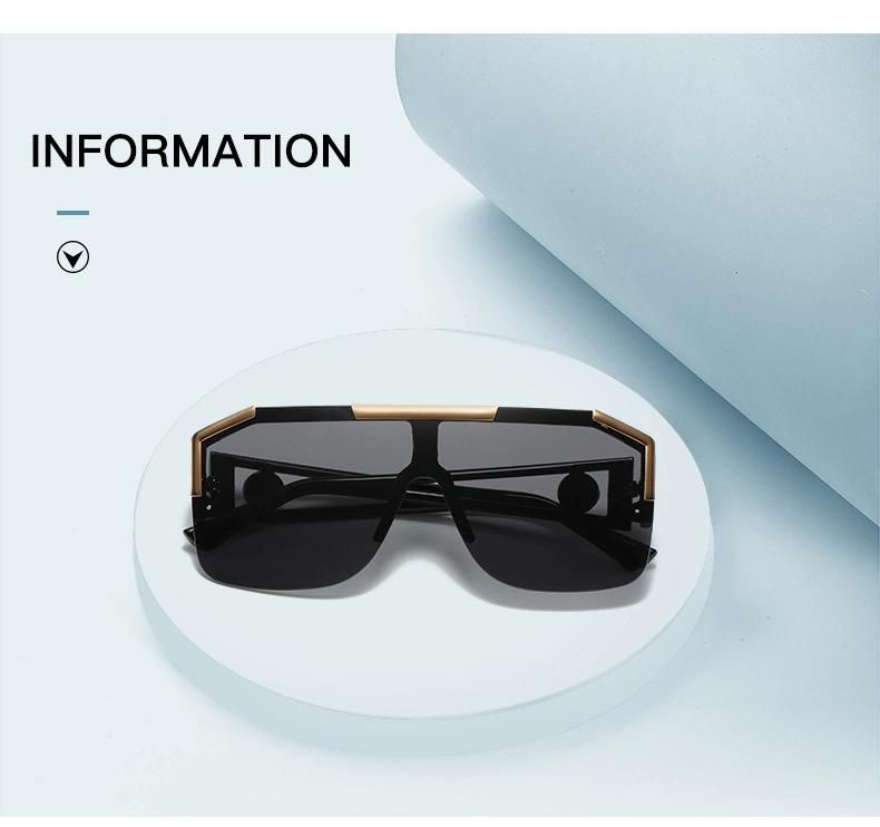 Lion Head One-Piece Sunglasses European and American Trend Big Frame Sunglasses Female Personality Hollow Temple Glasses