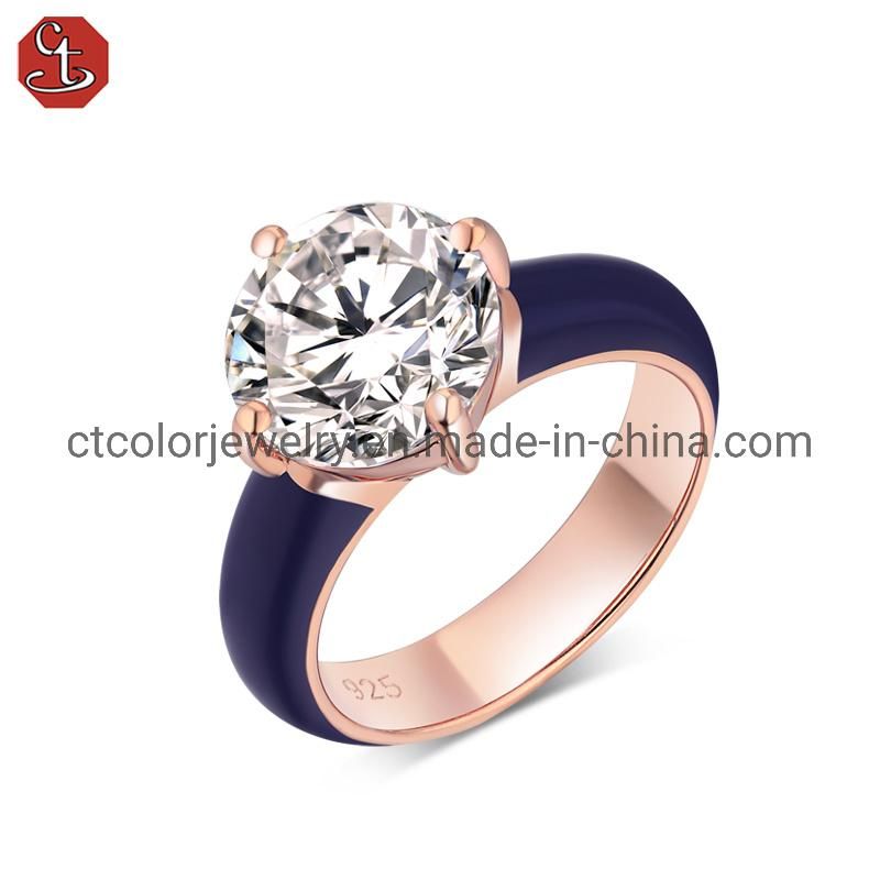 2022 new style women′s jewelry white cubic zircon enamel ring fashion jewellery wholesale