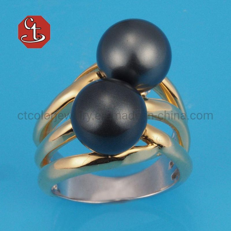 European Style Black Pearl Twisted Rings Metal Finger Rings Fashion Women Party Jewelry