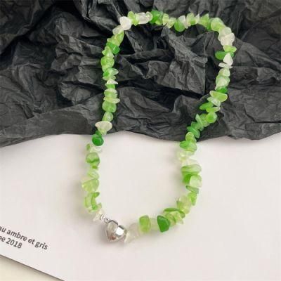 2022 Summer Fresh Niche Green Irregular Crystal Beaded Heart Magnetic Beaded Necklaces for Women