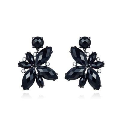 2022 Top Sale 925 Silver Black Stone Flower Earring