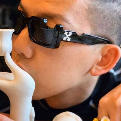 Personality Frame Sunglasses Female Notch Square Small Face Sunglasses Male Trend European and American Street Shooting Cross-Border Glasses