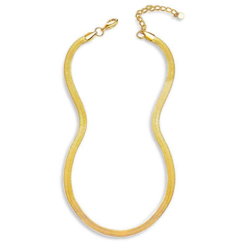 Wholesale Gold Plated Fashion Jewelry Ultra Thin Herringbone Necklace for Costume Jewellery